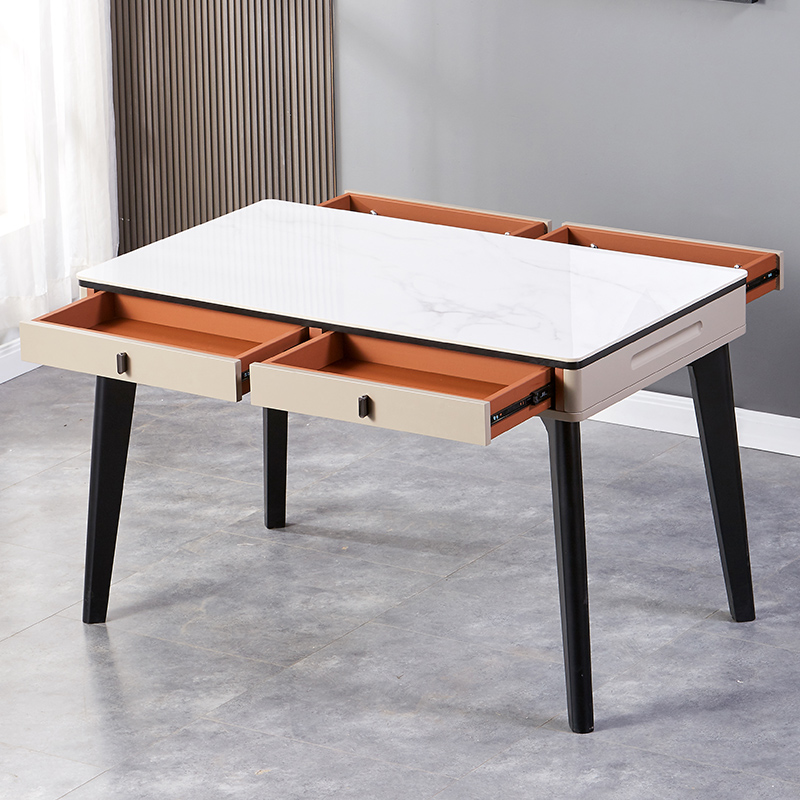 实木岩板餐桌椅小户型吃饭桌子现代简约家用长方形带抽屉桌子