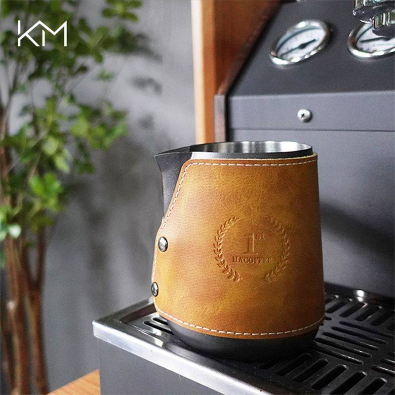 304不锈钢咖啡拉花杯尖嘴加厚奶泡杯家用拉花缸打奶杯无柄带皮套图片