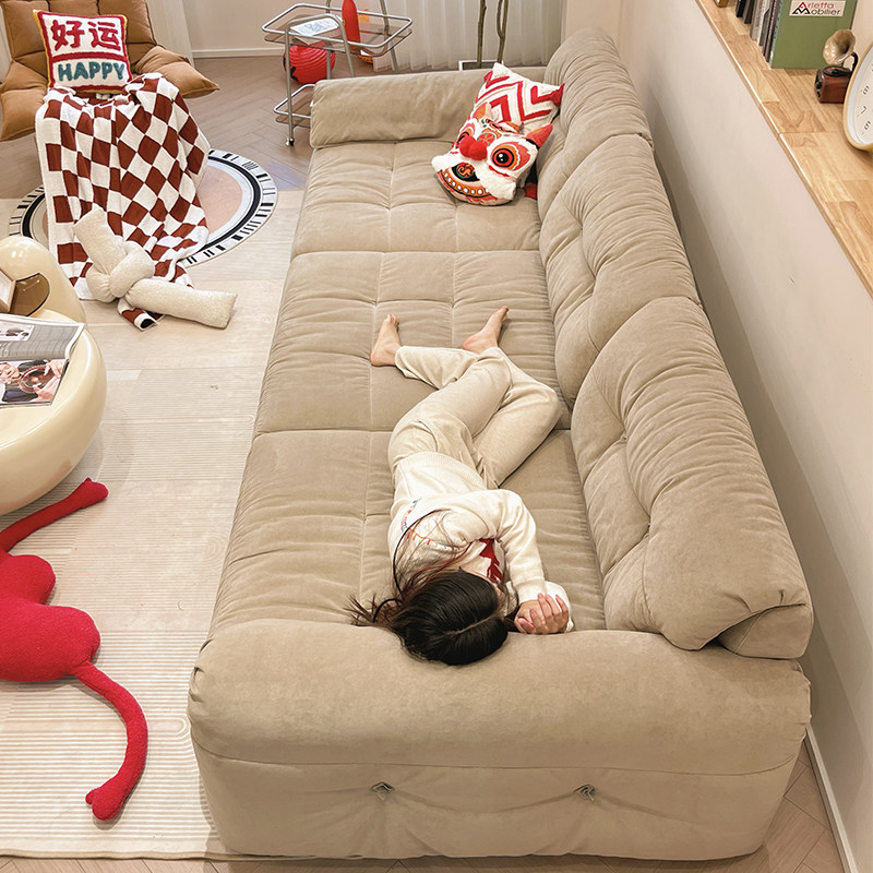 槿慕轩云朵沙发懒人奶油风猫抓布伸缩靠背直排人类狗窝布艺沙发