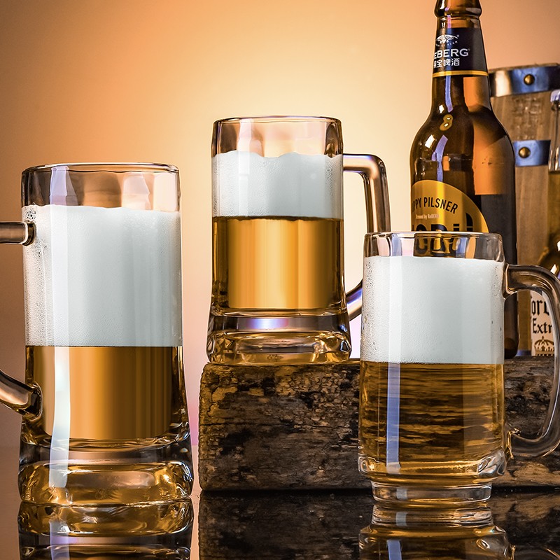 进口大容量啤酒杯子带把手扎啤杯加厚耐热泡茶杯高档啤酒杯