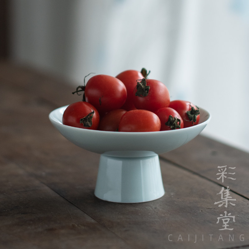 彩集堂 雅致高足茶点盘 茶食糕点小水果盘中式家用陶瓷清供盘碟子