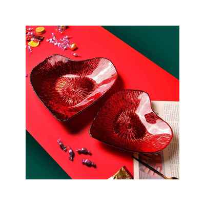 果盘喜庆结婚果盘金边婚礼专用红色水晶玻璃爱心电镀糖果摆盘喜盘