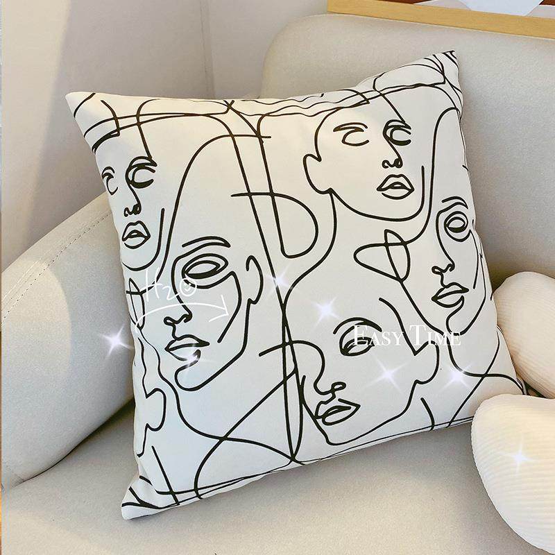 客厅沙发方形靠枕设计师抱枕黑白线条抽象女人脸轻奢现代腰枕,电子元器件市场,其它元器件,淘宝优惠券,粉丝福利购,淘宝优惠卷