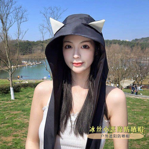 小恶魔绑带速干防晒遮阳帽女薄款