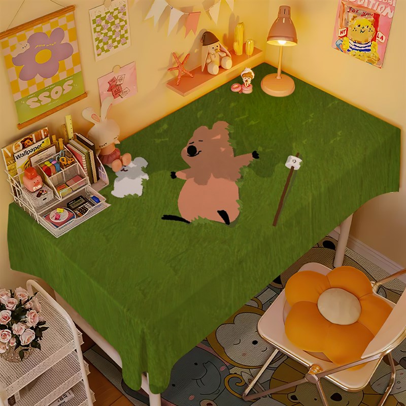小柿子椒熊卡通可爱儿童防水免洗茶几盖布学生书桌电脑桌桌布定制