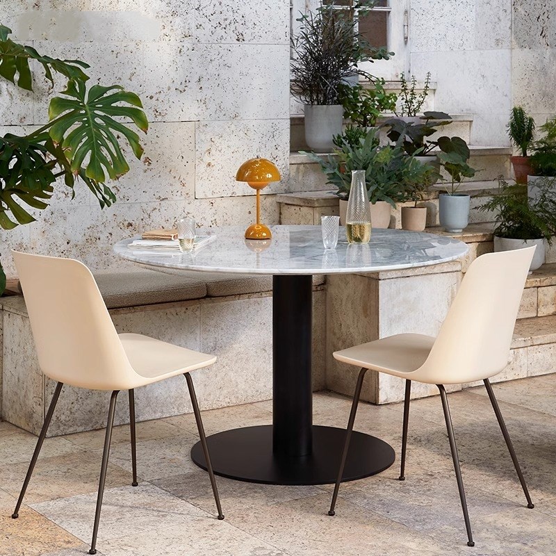 奶油风岩板餐桌小户型家用圆形咖啡售楼处洽谈桌设计师饭桌茶桌几