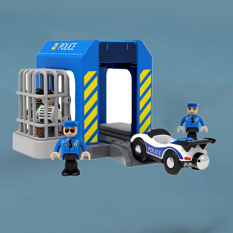 玩具男孩益智警察场景套装兼容品牌木质轨道智力儿童动脑火车配件