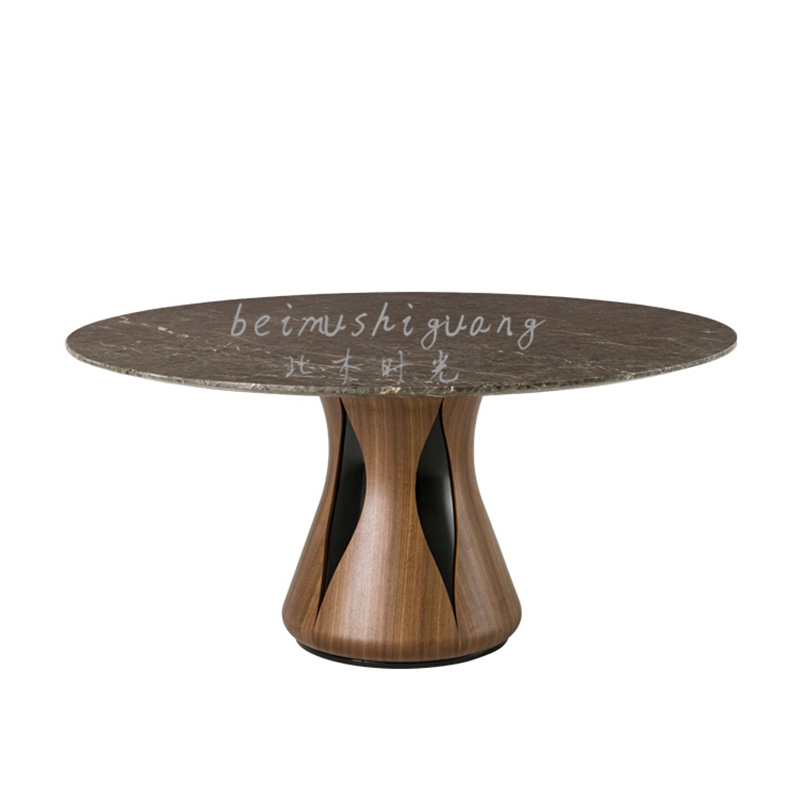 实木花瓣餐桌大理石圆形定制餐厅家具实木1.2/1.6米4/6人桌椅组合