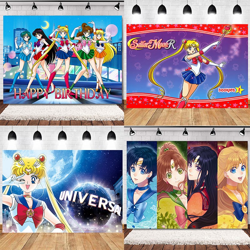 美少女战士月野兔主题生日派对布置背景挂布海报拉旗气球蛋糕装饰