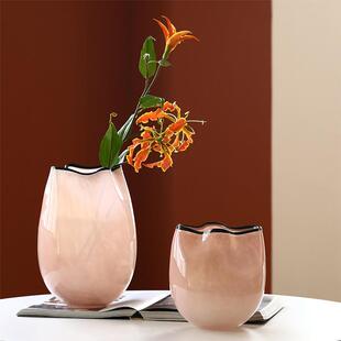 中古风渐变粉不规则褶子花瓶创意手工磁粉玻璃鲜花餐桌装饰摆件