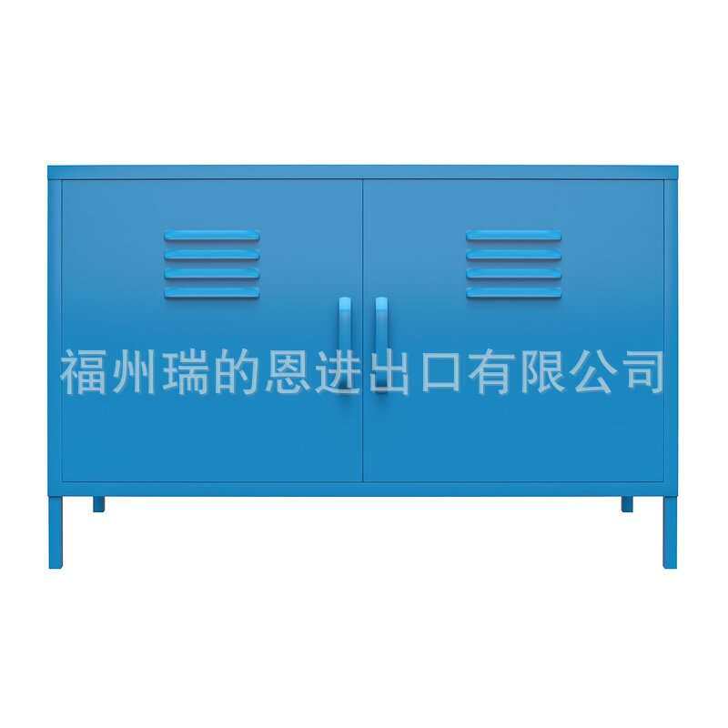 现代简约木制储物柜电视柜卧室客厅边柜三层双门长柜二层蓝色