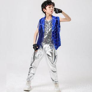 高档六一儿亮片童演服小学生男爵士舞中大童架子鼓表演服孩走秀出