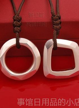 高档原创实心几何圆项链平安环扣吊刻坠银挂坠情侣饰足品带证书字