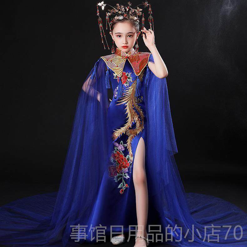 高档款旗袍儿特童中风高端国国新潮走秀礼服模古筝演出服女