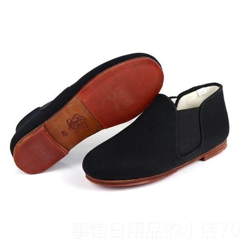 高档牛皮底礼服呢高男棉秋鞋老冬保暖羊帮毛毡加绒防滑北京布鞋二