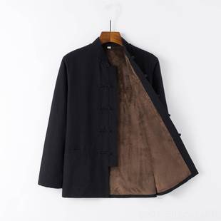 外秋男套 上衣保暖士双层加绒长袖 高档祥瑞唐春中唐式 纯棉老粗布装