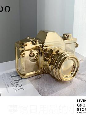 高档摄影道具北欧创意装饰电镀陶瓷艺术装餐品家饰居客厅摆厅相机