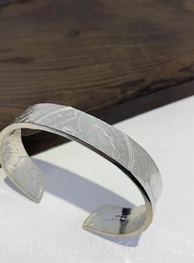 正品不银匠 创925纯银口摩根银币宽版开原手镯复古字母男女同手工