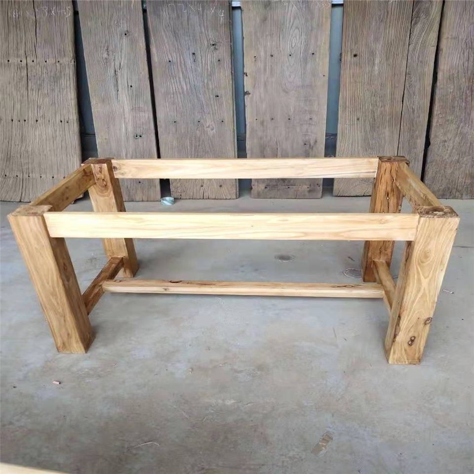 老榆木实木桌腿桌脚大板支架桌架餐桌腿木质脚工字架家用茶台腿