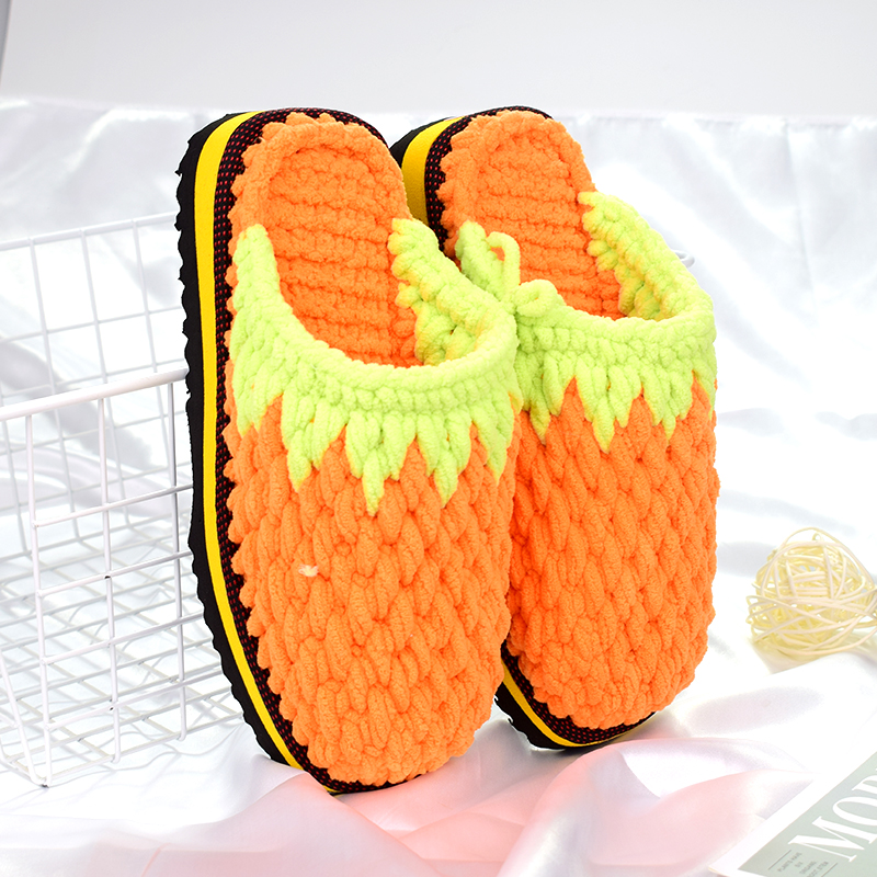 孺子牛纯手工勾织毛线拖鞋秋冬季加厚保暖防滑橡胶底冰条拖鞋成品