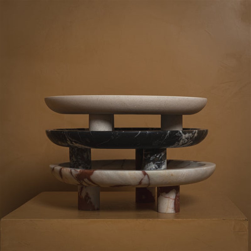 大理石三脚造型托盘样板间家用氛围感摆件大理石烛台香薰台果盘装