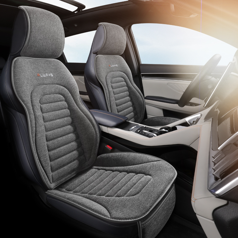 新款汽车坐垫四季通用亚麻空气层透气防滑冬季毛绒半包座椅座垫