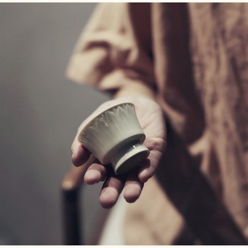 亦宋书院《定窑白》莲座马蹄盖碗品茗杯 茶具 莲花茶杯 草木灰