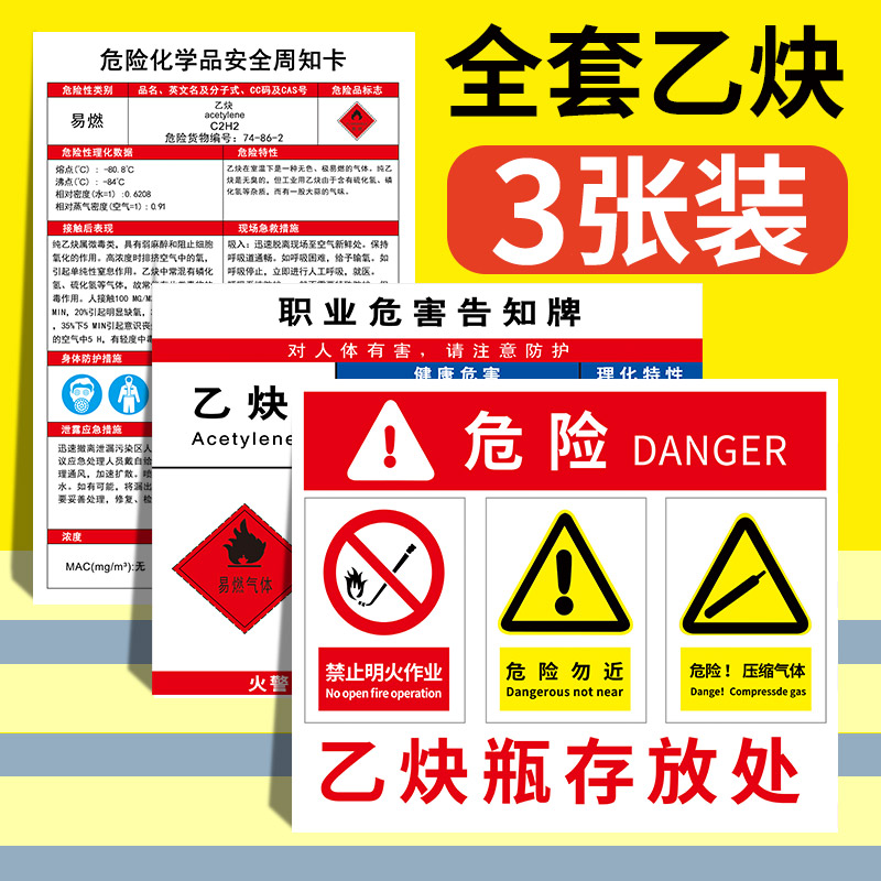 乙炔瓶存放处标识牌危险化学品周知卡职业病危害告知牌安全警示警