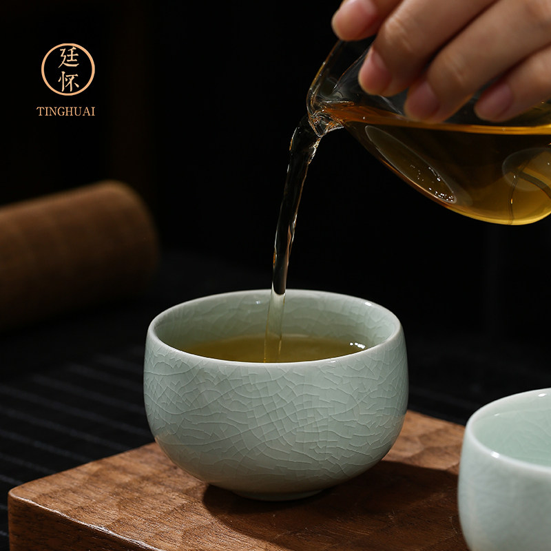 廷怀窑茶杯 汝窑罗汉杯陶瓷品茗杯杯主人杯单杯汝瓷开片个人杯