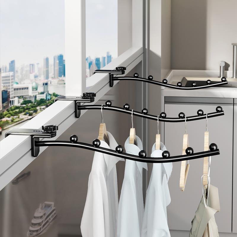 窗宽晾衣架阳台防盗窗不锈钢护栏衣架挂杆宿舍床边挂钩家用免打孔