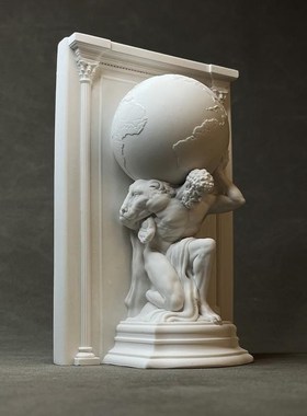 大力神举地球人物雕塑石膏像扩香石书架书靠艺术桌面酒柜装饰摆件