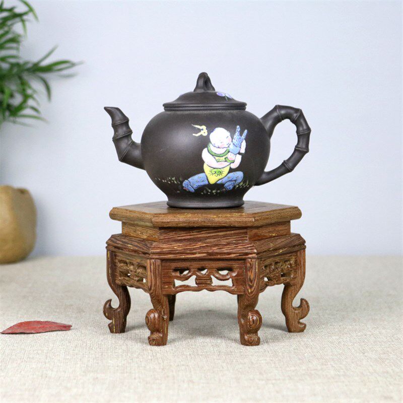 红木雕工艺品鸡翅木六边形角脚花几鱼缸花瓶盆景奇石实木底座花架
