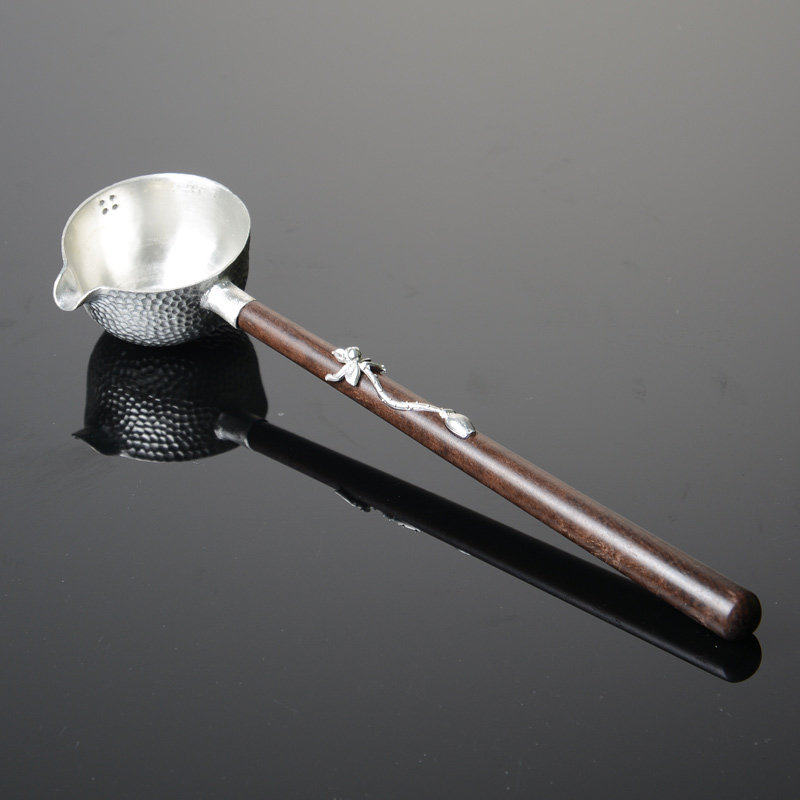 纯锡茶勺长柄分茶器净水勺子茶汤勺锤目纹茶勺舀水勺功夫茶具配件