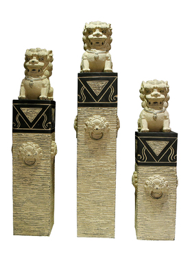 中式仿古祥云展示柱落地摆件过道玄关装饰盆景摆设底座仿石拴马桩