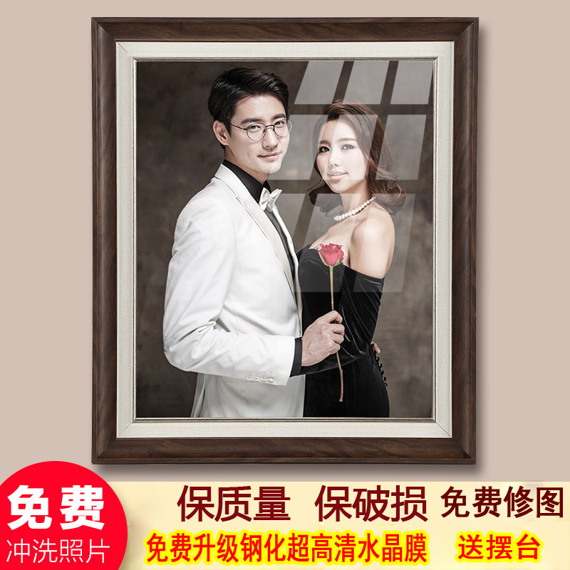 全家福实木婚纱照相框放大挂墙欧式50寸48寸40寸洗照片加相框制作