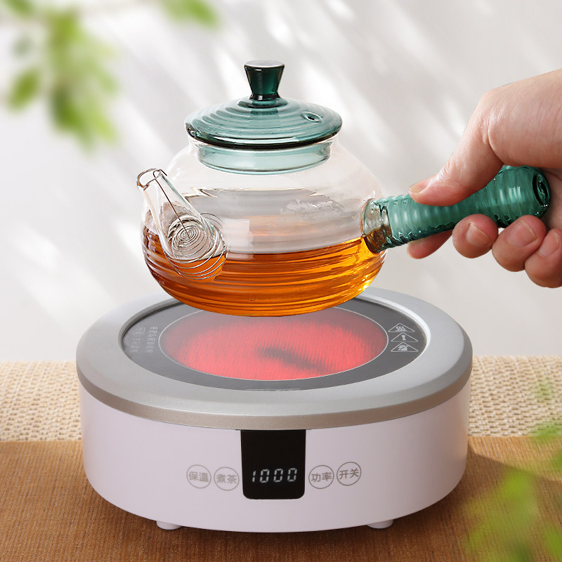 侧把玻璃煮茶壶泡茶器加厚耐高温单壶煮茶器家用茶具黑晶炉套餐
