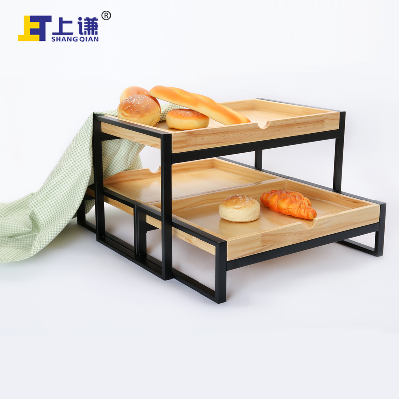 上谦松木盘铁架糕点西饼蛋糕面包房烘焙展柜陈列软装陈设