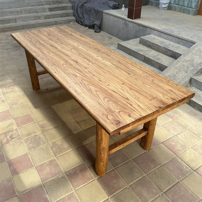 老榆木茶桌实木餐桌复古长桌办公简约书桌原木吧台民宿茶台老木板