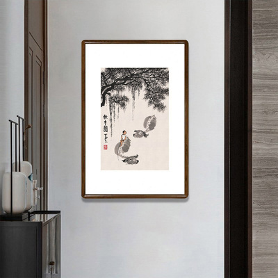 国画水墨画挂画客厅装饰画书房茶室壁画办公室玄关画李可染牧牛图