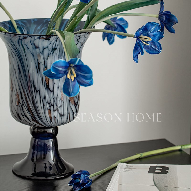 花瓶无为时间馆法式琉璃中古蓝色侘寂艺术复古高级感花器软装摆件