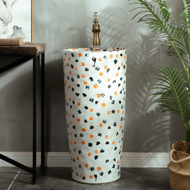 立柱式工业风酒吧复古洗手洗脸盆陶瓷台盆一体洗面盆小户型落地式