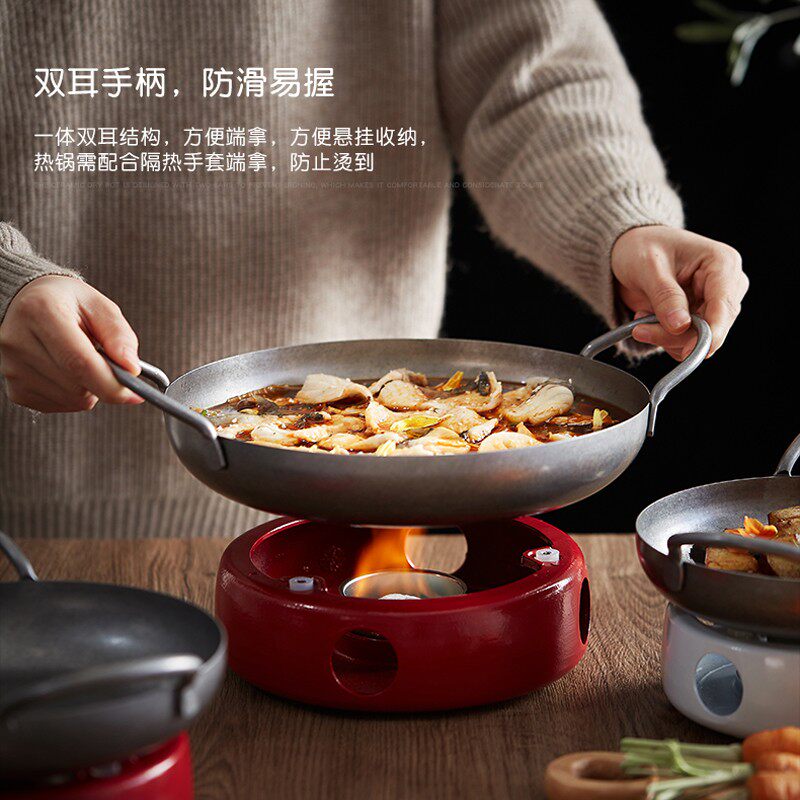 复古双耳不锈钢蜡烛加热盘子精美家用明炉汤盘创意餐具干锅盘
