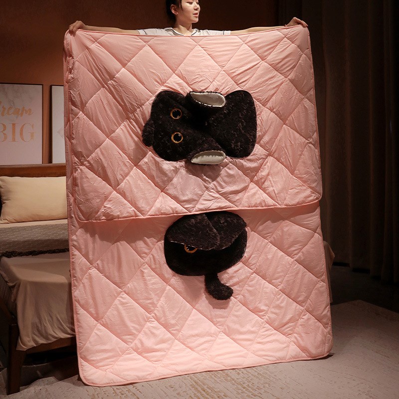 创意卡通德文卷毛猫抱枕被二合一办公桌椅沙发靠垫靠背空调羽绒被