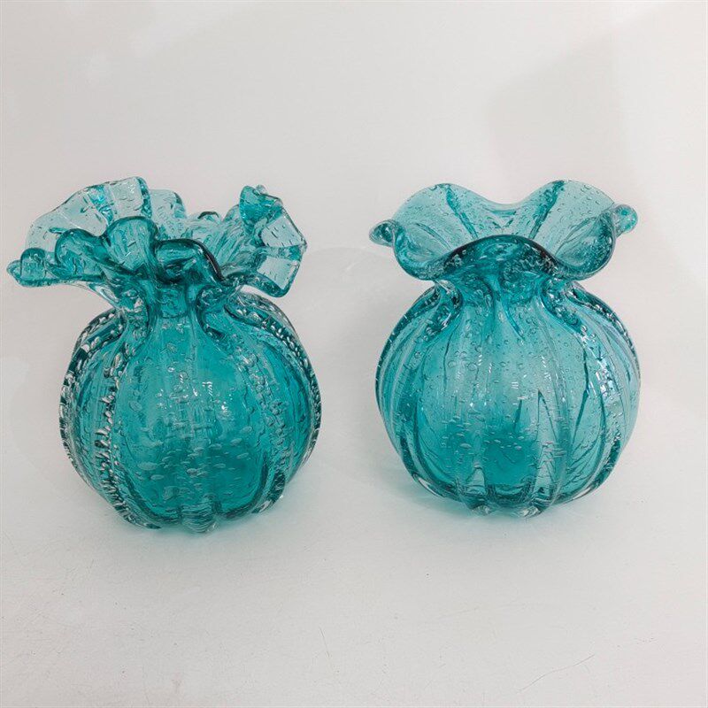 气泡湖水绿色透明花边福袋水晶料手工花瓶桌面小型插花器家居摆件