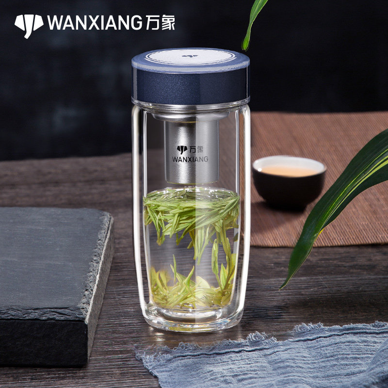 万象双层玻璃杯隔热透明防烫带过滤网茶杯商务礼品茶杯子口杯