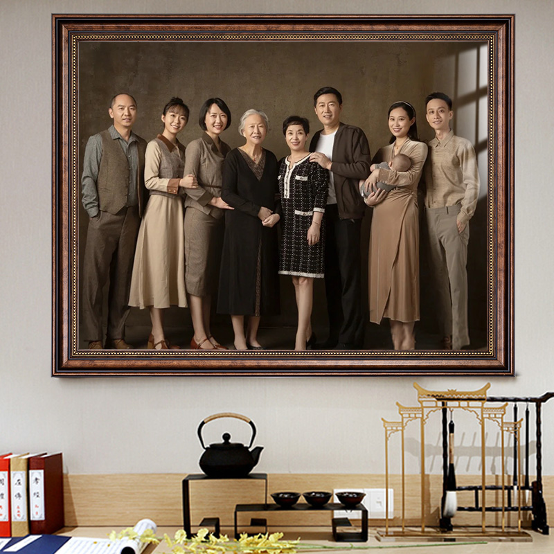 全家福实木相框画框挂墙装裱客厅放大冲洗相片打印加相框照片冲印