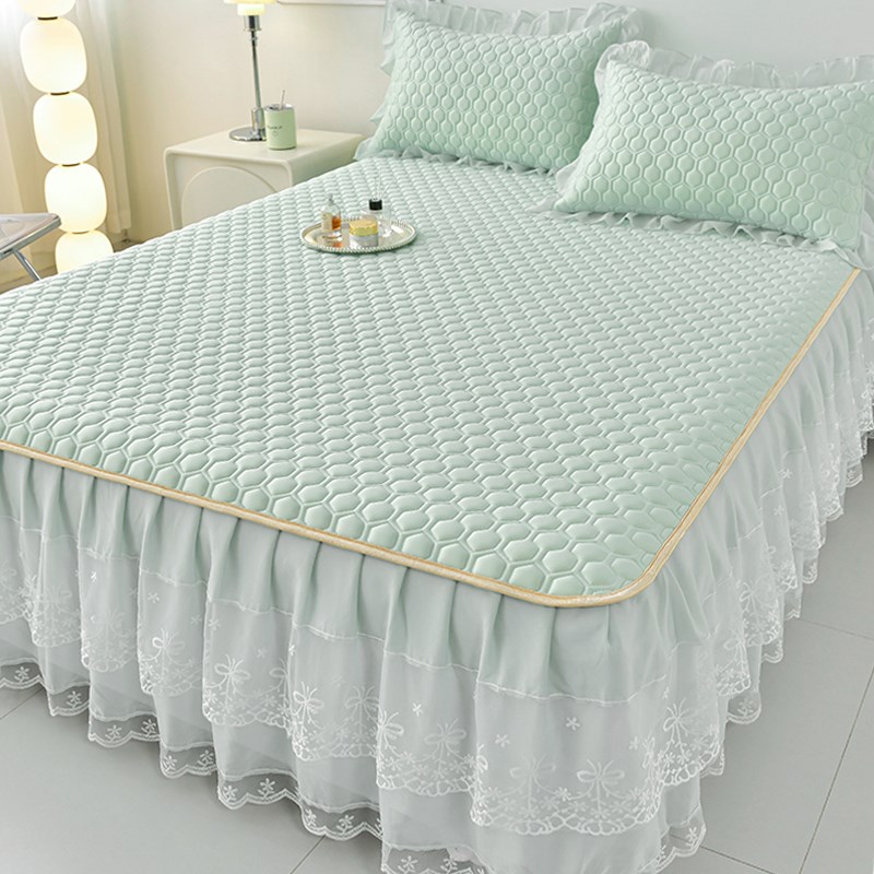 夏天床裙款冰丝乳胶凉席三件套夏季空调软席子1.8m床罩可水洗机洗
