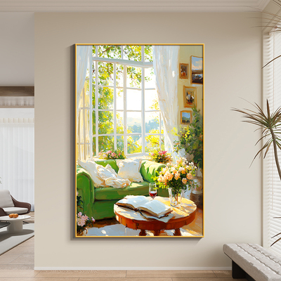 梦幻治愈系假窗户装饰画客厅新款法式复古清新风景沙发背景墙挂画