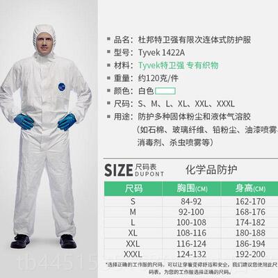 正品杜邦防衣护服1422A防静电连体白带帽无尘防化喷漆打磨隔离工