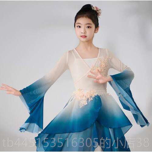 正品儿童古典舞蹈国服服飘逸纱衣中舞练服艺考剧功目演出民族扇子